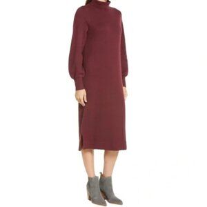𝅺caslon Double Knit Long Sleeve Turtleneck Sweater Dress in wine color XS
